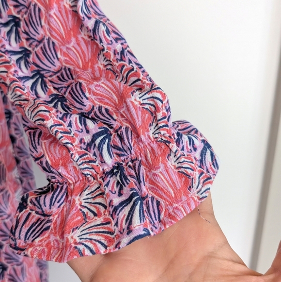 NWT Simply‎ Southern Pink Multicolor Shell Print Long Sleeve Dress Size L - Picture 2 of 7